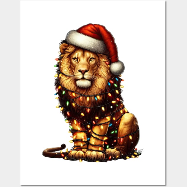 Lion Wrapped In Christmas Lights Wall Art by Chromatic Fusion Studio